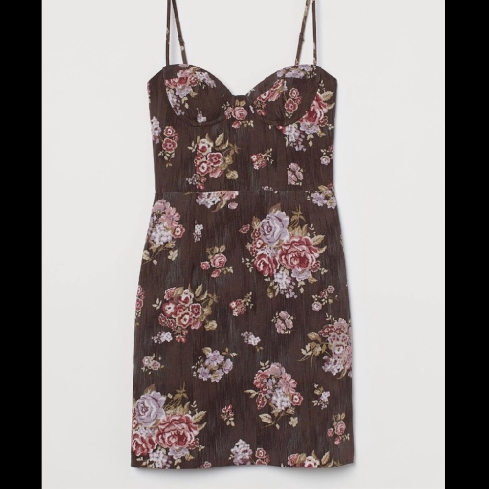H&M x Brock Collection brown floral corset mini dress